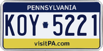 PA license plate KOY5221