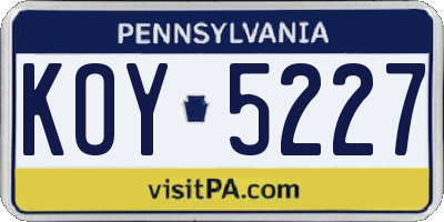 PA license plate KOY5227