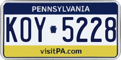 PA license plate KOY5228