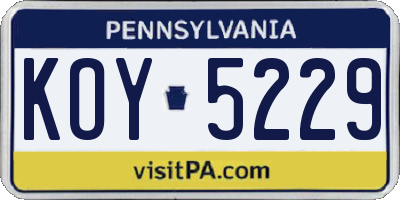 PA license plate KOY5229
