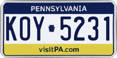 PA license plate KOY5231