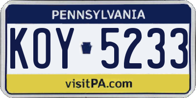 PA license plate KOY5233