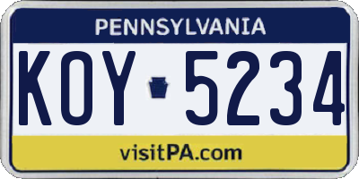 PA license plate KOY5234