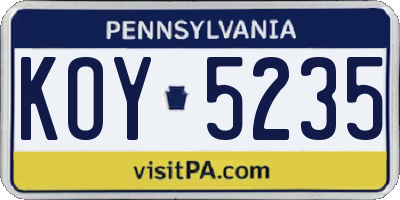 PA license plate KOY5235