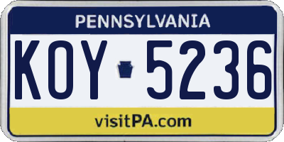 PA license plate KOY5236