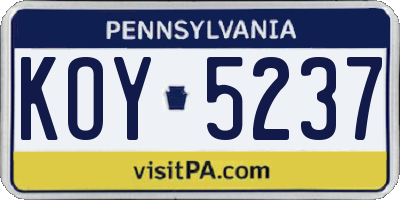 PA license plate KOY5237