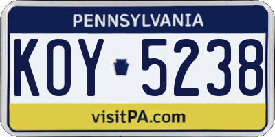 PA license plate KOY5238
