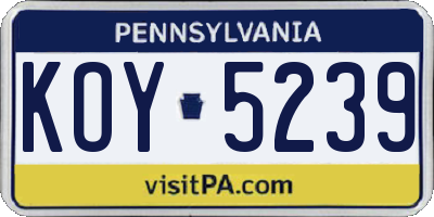 PA license plate KOY5239