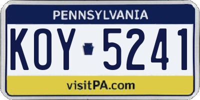 PA license plate KOY5241