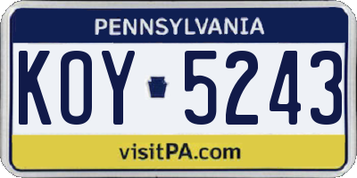 PA license plate KOY5243