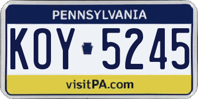 PA license plate KOY5245