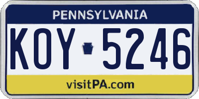 PA license plate KOY5246