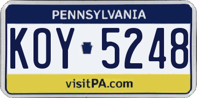 PA license plate KOY5248