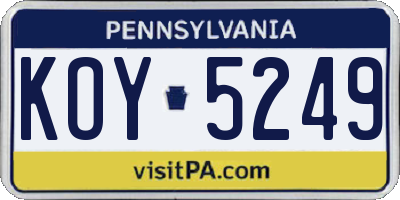 PA license plate KOY5249