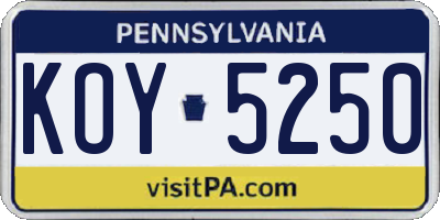 PA license plate KOY5250