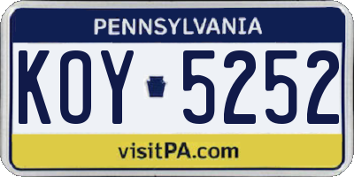 PA license plate KOY5252