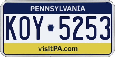 PA license plate KOY5253