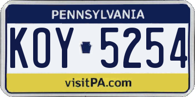 PA license plate KOY5254