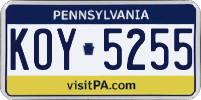 PA license plate KOY5255
