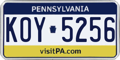 PA license plate KOY5256