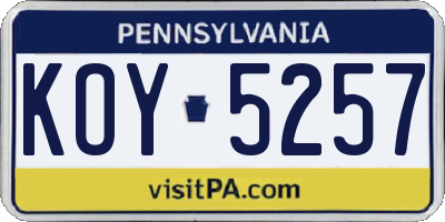 PA license plate KOY5257