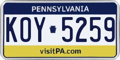PA license plate KOY5259