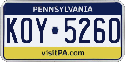 PA license plate KOY5260