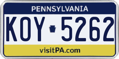 PA license plate KOY5262