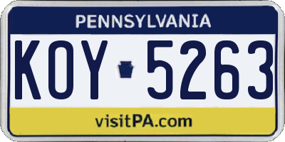 PA license plate KOY5263