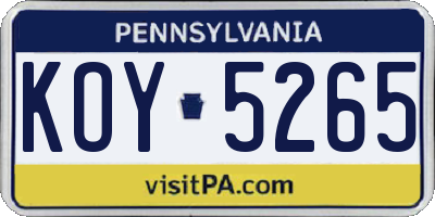 PA license plate KOY5265
