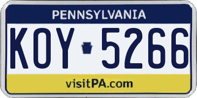 PA license plate KOY5266