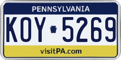 PA license plate KOY5269