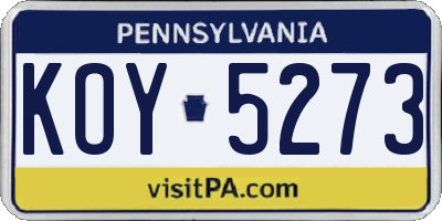 PA license plate KOY5273