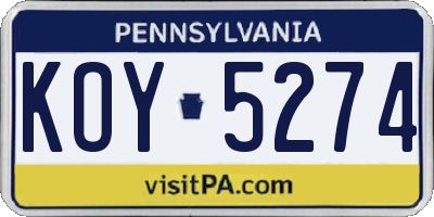 PA license plate KOY5274