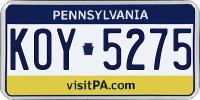 PA license plate KOY5275