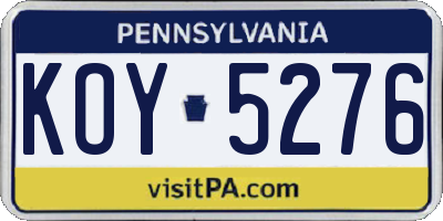 PA license plate KOY5276