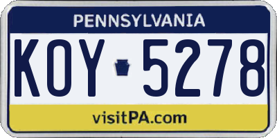PA license plate KOY5278