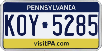 PA license plate KOY5285