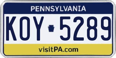 PA license plate KOY5289