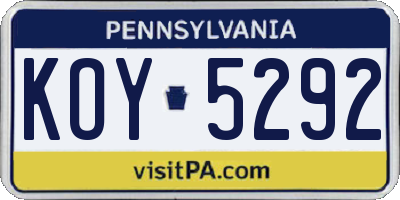 PA license plate KOY5292