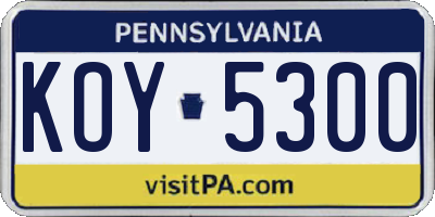 PA license plate KOY5300