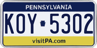 PA license plate KOY5302
