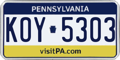 PA license plate KOY5303