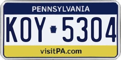 PA license plate KOY5304