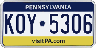 PA license plate KOY5306