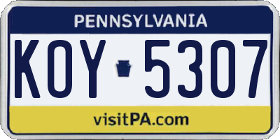 PA license plate KOY5307