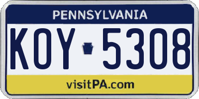 PA license plate KOY5308