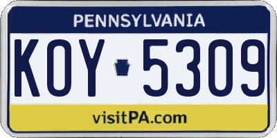 PA license plate KOY5309