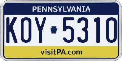 PA license plate KOY5310