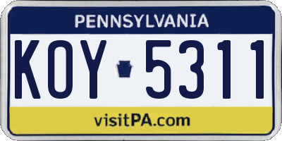 PA license plate KOY5311